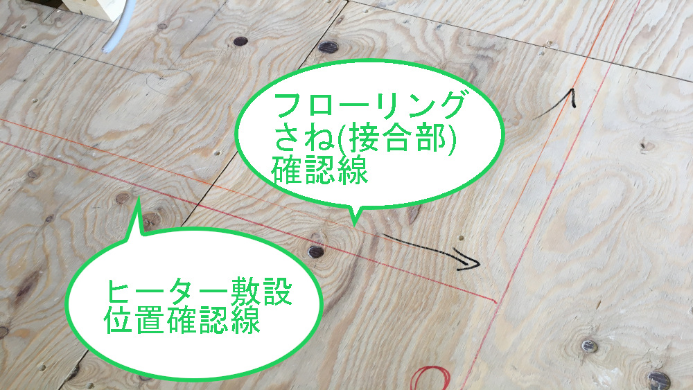 ①ヒーターパネルの設置場所に目印をつける